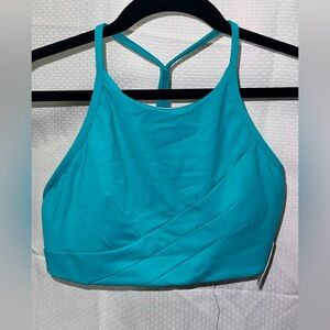 LuluLemon Turquoise flow y wrap front high neck bra